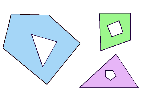 Polygons with polygonal holes in them.